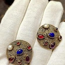 Multicolor Stone Cluster Stud Earrings 925 Silver