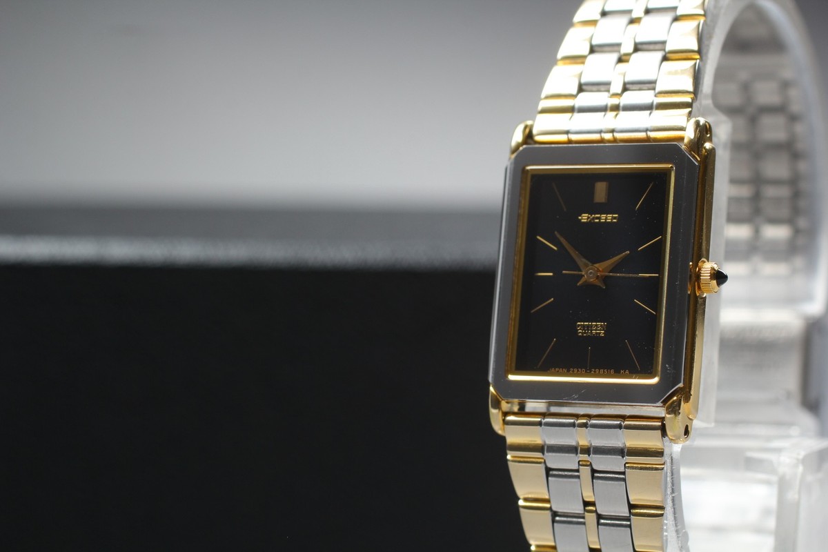 Vintage 1987 Citizen Exceed 2930-295013 Black Tank Quartz Womens 