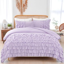 Lavender Ruffle Comforter Set Full Size Bedding Sets for Girls Multi Layers R...