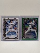2025 Topps Chrome Holiday - Roki Sasaki #217 Green Refractor 61/99 And Base Card