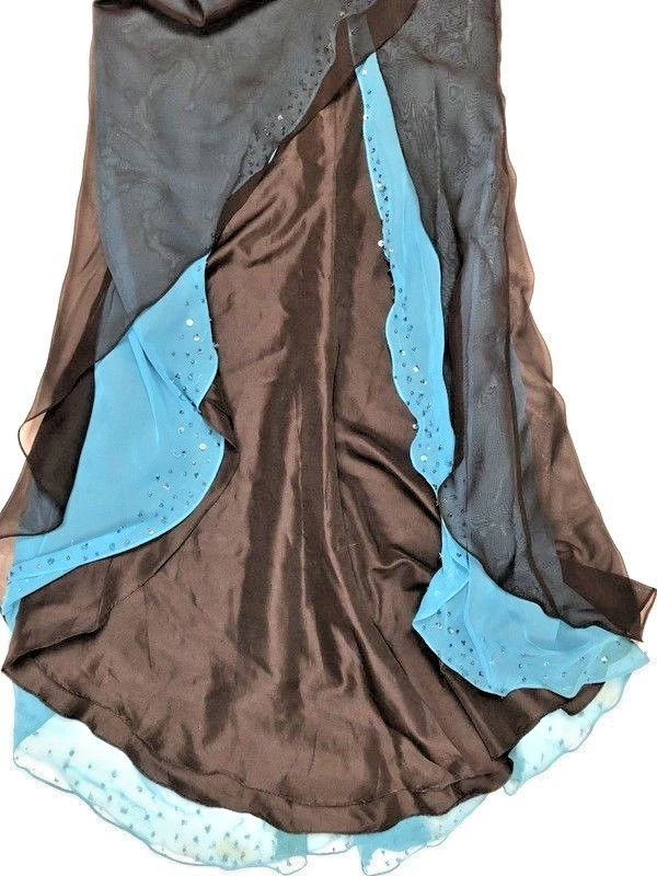 Vestido Riva Para Mujer 2 Azul Negro Sin Tirantes Formal Cascada Iridiscente Transparente Foto 3 de 4