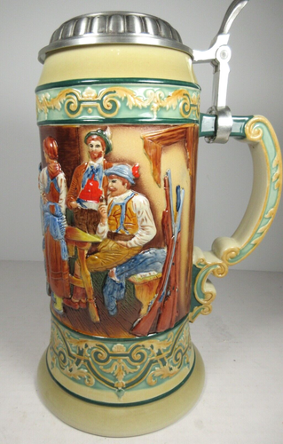 Lidded Bier Stein Made by Domex Westerwald Germany Hand Painted Ceramic Pewter - Picture 2 of 22