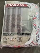 Hookless Coral French Damask 3 in 1 Shower curtain & Snap On liner