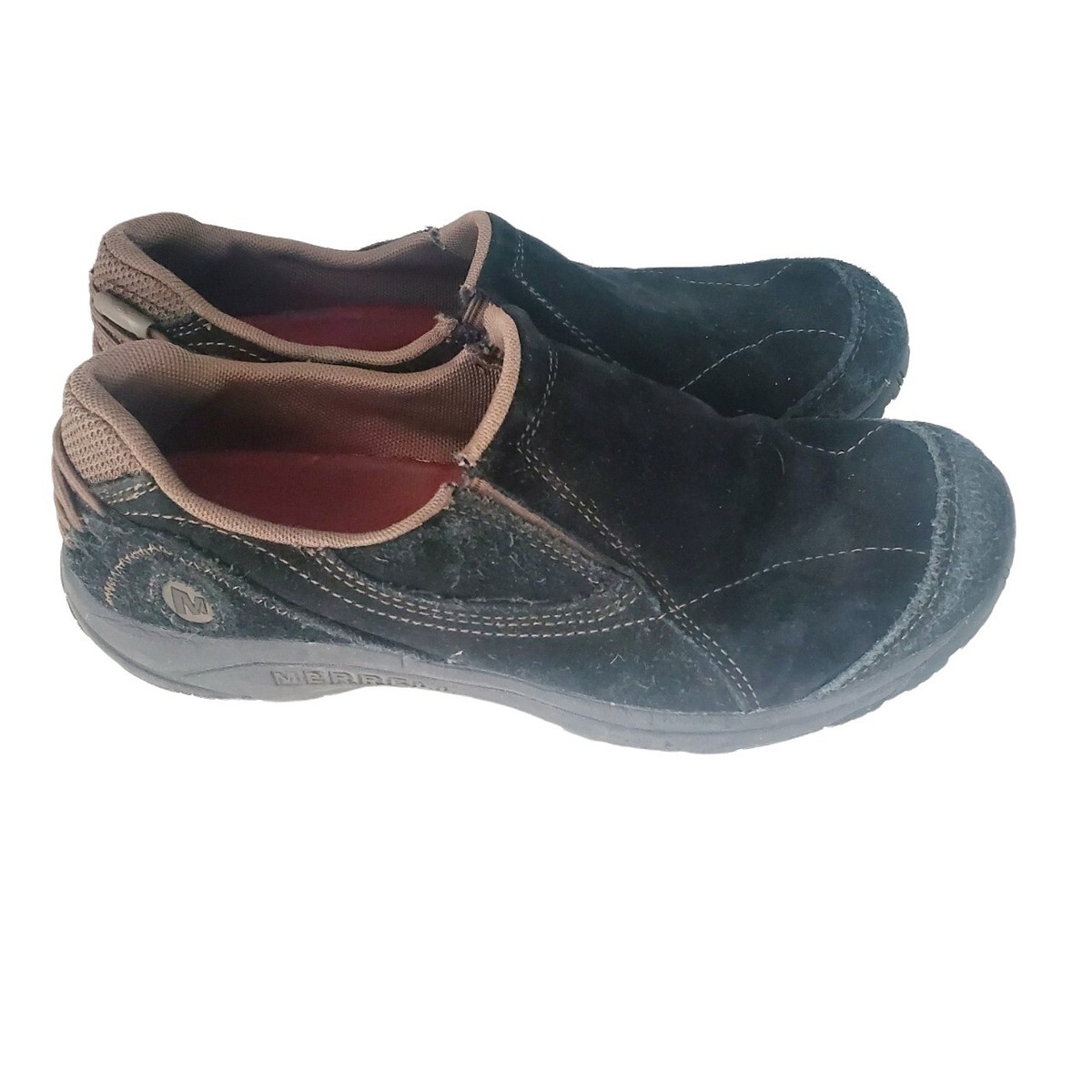 Merrell Black Suede Leather Loafers Slip On Flats Size 8 