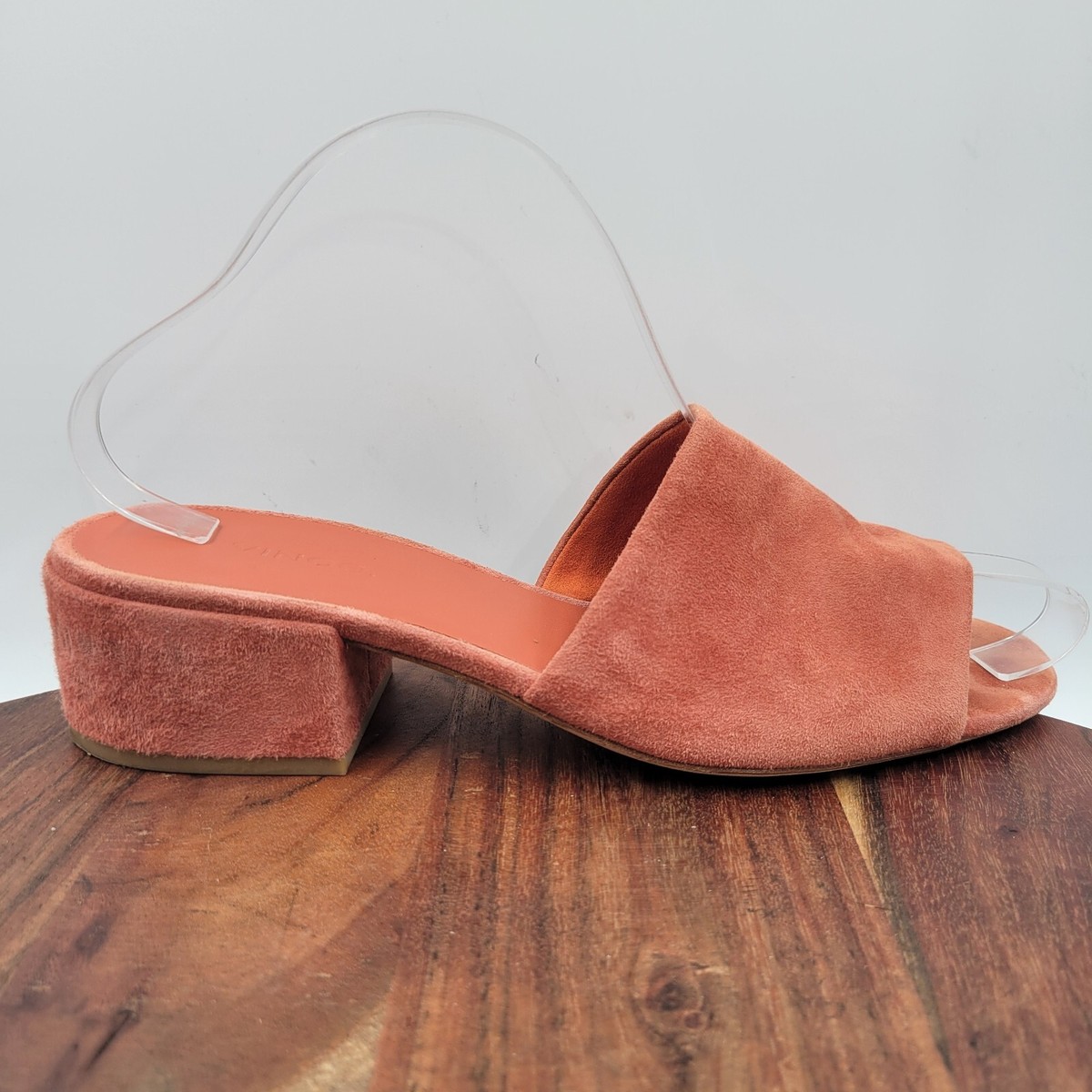 Vince Rachelle Sandals Women's 9M Orange Suede Leather Block Heel Peep Slip  On