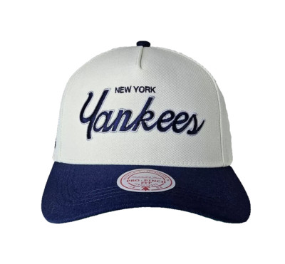 New York Yankees Hat Off White Mitchell & Ness Script Pro Pinch A-Frame Snapback