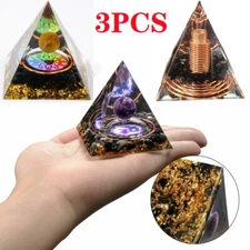 2025 New Orgonite Pyramid Amethyst Peridot Healing Crystal Energy Orgone 3PC