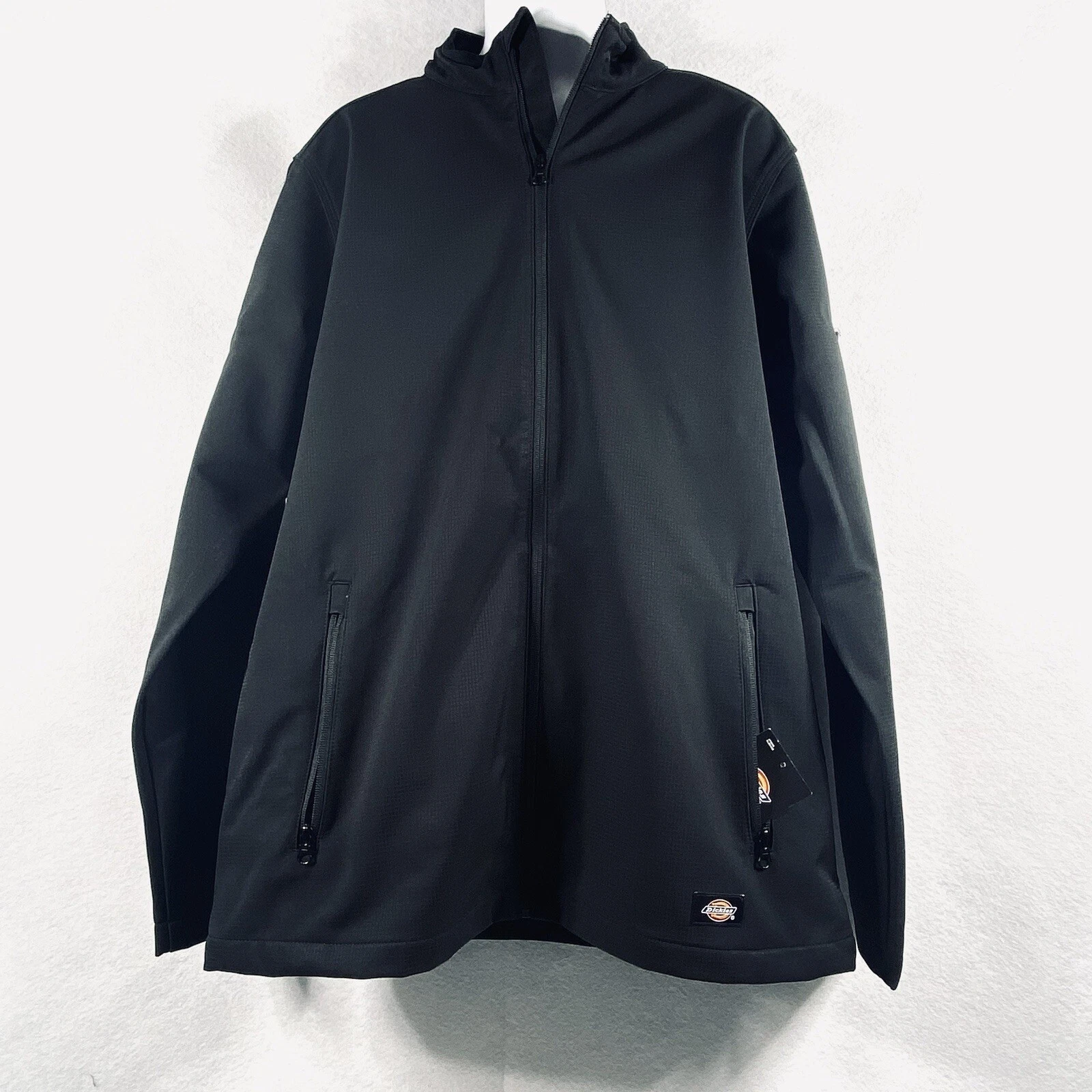 Dickies Jacket Men’s LT Black Full Zip Softshell Windflap Coat Long Sleeves New