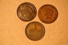 Trio of Hard Times Tokens- 2 Liberty Head and Merchants Exchange- Circulated