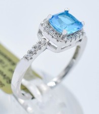 LAB CREATED 1.08 Cts BLUE TOPAZ WHITE SAPPHIRE RING .925 Sterling Silver - NWT