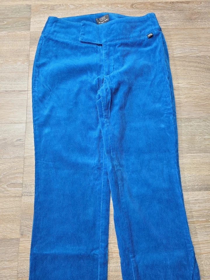 Pantalones de pana vintage para mujer 27 GUESS cordones azules EE. UU. ajustados tiro medio años 90 patín Foto 3 de 4