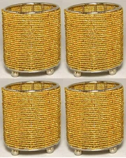 Votive Candle Holder Glass Beads Gold Three Ball Feet  2.75"Dia 3.5"High Set/4