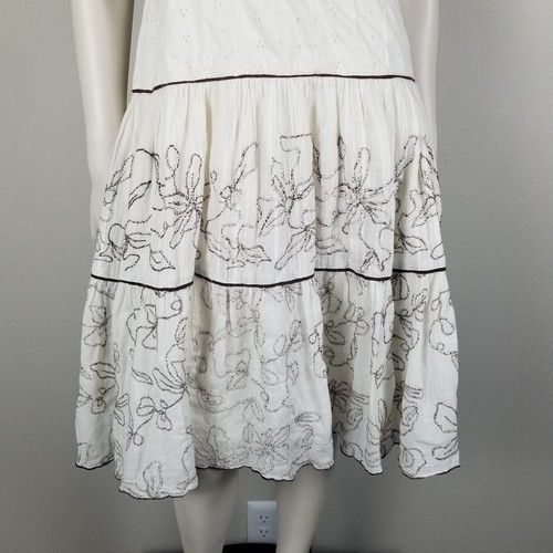 Adolfo Dominguez White Tiered Floral Embroidered Cotton Midi Sun Dress Size 40 - Picture 5 of 18