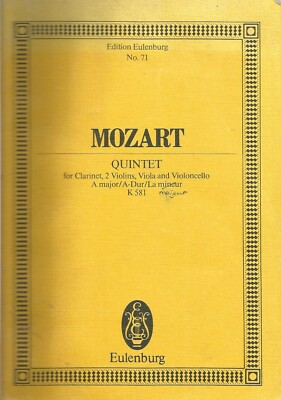 Mozarts Quintett, Noten für Klarinette, 2 Violinen, Viola, VCello A-Dur