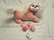 PUPPY SURPRISE Mom Dog with Collar Three Puppies Pink White