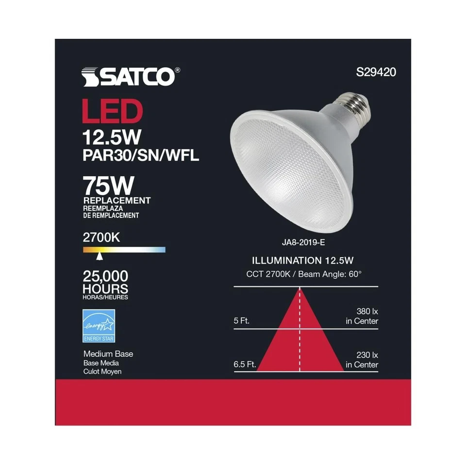 SATCO S29420 - 12.5 Watt PAR30SN Dimmable LED Light Bulb - 2700K (6 or 12 Pack) - Image 2 of 4