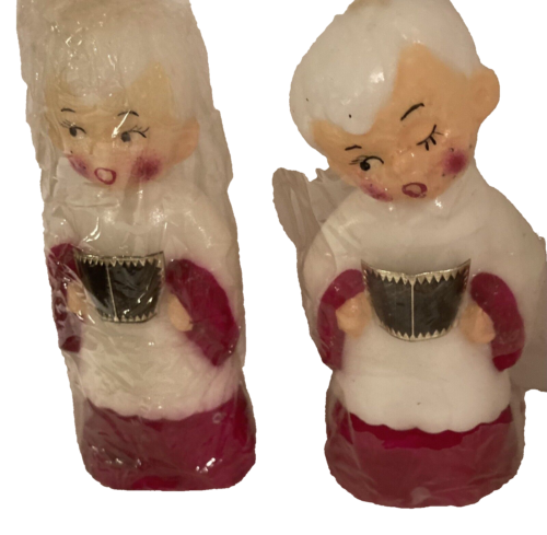 NOS Vintage Cellophane 2 Choir Boy Christmas Candles Holiday 5" Japan # 5150