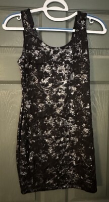 FOREVER 21 Silver Metallic Sparkle Knit Stretch Party Cocktail Mini Dress Small