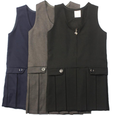 Mädchen Schürze Box Faltenrock Schuluniform Schulkleid zwei Knöpfe Schürze