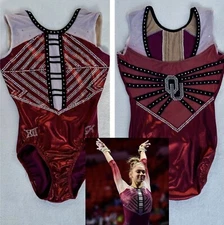 OU University of Oklahoma NCAA Big 12 Gymnastics GK Leotard SOONER Athlete WORN!