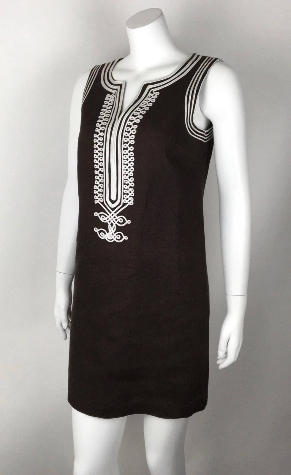 Abito tunica donna Michael Kors 100% lino ricamato senza maniche tg 6 marrone