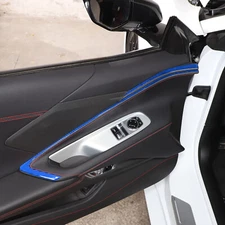 Blue Carbon Fiber Interior Door Panel Trim Sticker Strip For Corvette C8 2020-25