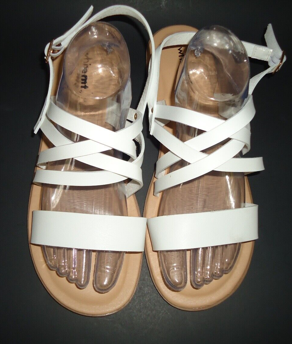 White ALBUS Women's White Strappy Sandals Size-11W (For very full legs) - Main Image