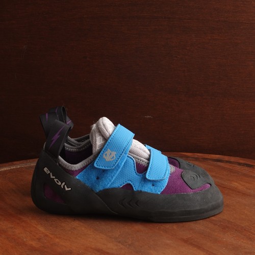 Evolv Kletterschuhe Damen Größe 6 blau lila schwarz Rabenleder Bouldern
