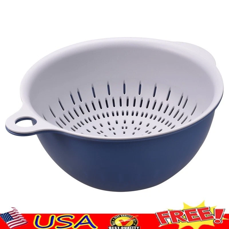Double Layer Kitchen Colander Strainer Bowl Set Vegetable Fruit Drainage New