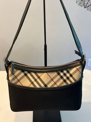 Burberry Nova Check Shoulder Bag   Canvas with Black Leather Trim   Pre-Owned