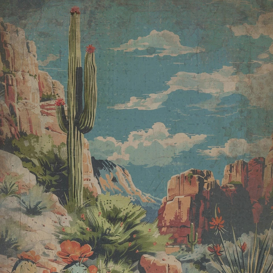 CACTUS FLOWER Wall Art, Retro Western Botanical Decor, Desert Sky Floral Poster - Image 3 of 4