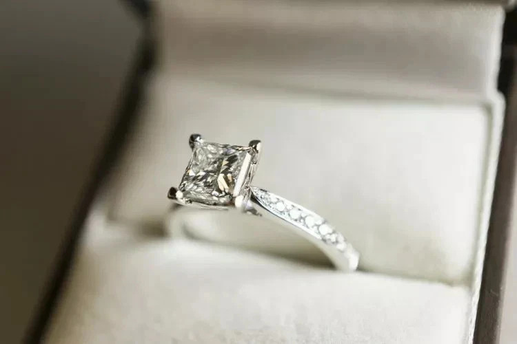 1.00 Ct 14k White Gold Plated Princess Cut Moissanite Wedding Engagement Ring