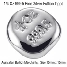 Silver Ingot Bar 1/4 Ounce 999.5 Fine Certified Bullion Grade Hand Poured