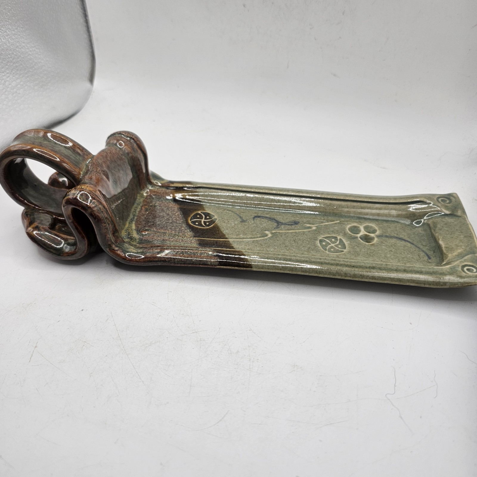 Studio Art Pottery Butter Dish Spoon Rest With Handle Signed