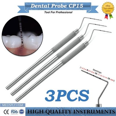 Dental CP-15 Periodontal Probe BPE Markings Color-Coded Screening Explorer 3PCS