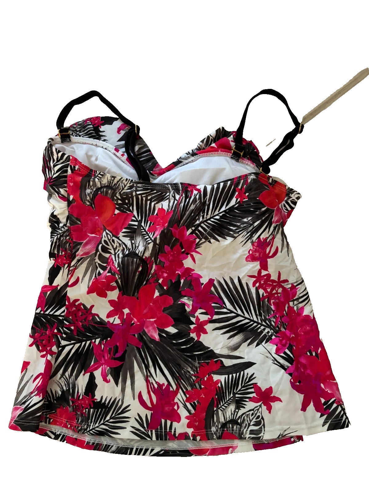 Island Escape womens size 14 pink orange and black floral tanktini top. #18 NWT