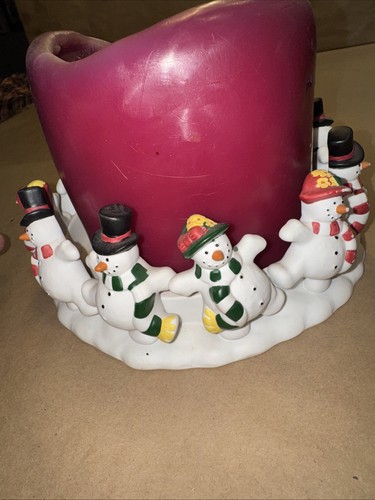 PartyLite Frolicking Frostys Anello 12 Pupazzo di Neve 3 Stoppino Portacandele e Candela Usata - Foto 6 di 11