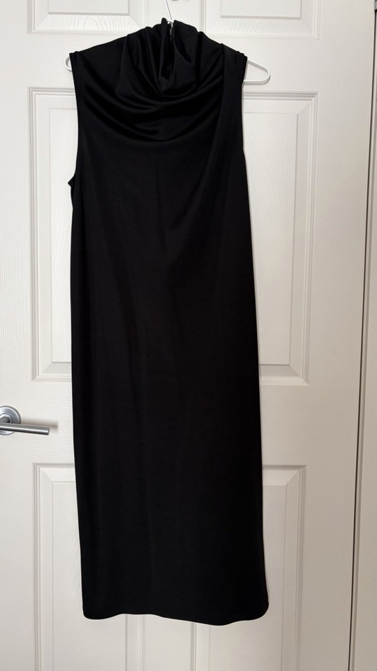 COS Black Shift Dress Cowl Neck Sleeveless Midi Stretch Knit Size M