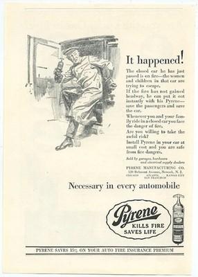 Pyrene Install Fire Extinguisher Small Cost Safe Fire Dangers 1910s Vintage Ad 