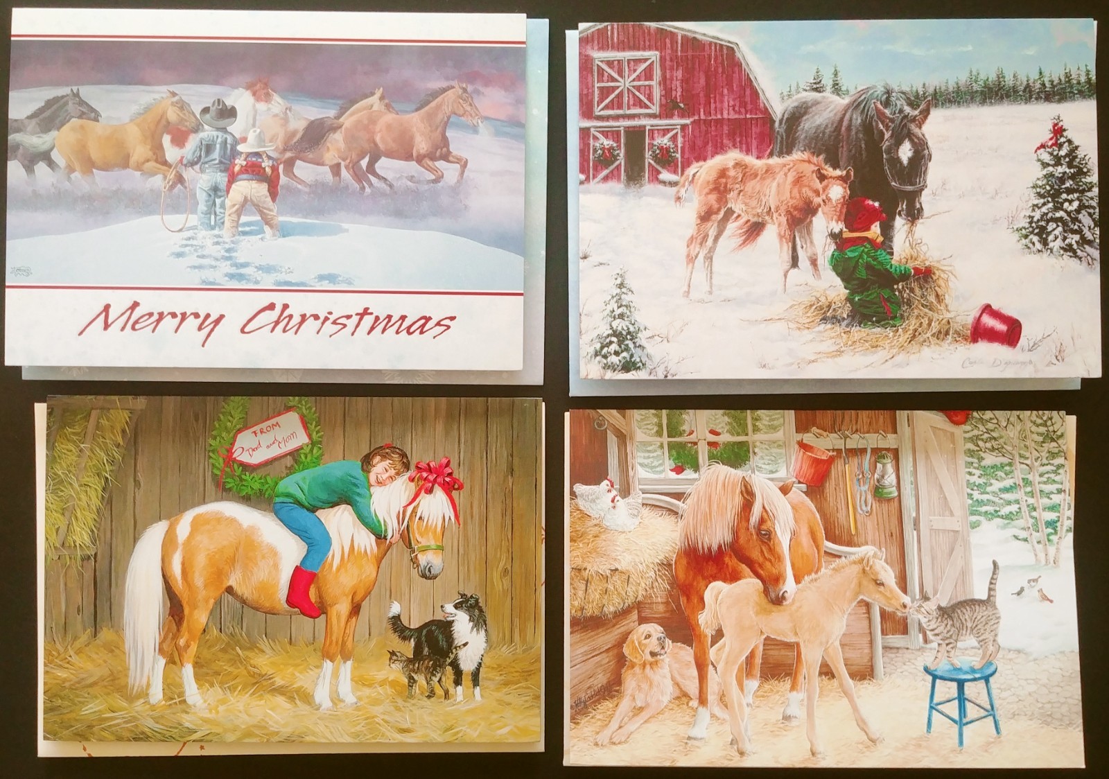 "Western Kiddos" (4) Leanin Tree Christmas, New YR Cards, New With (4) Envelopes