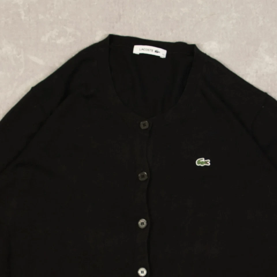 Cárdigan tejido ligero vintage años 90 Lacoste L algodón para mujer logotipo negro Foto 3 de 4