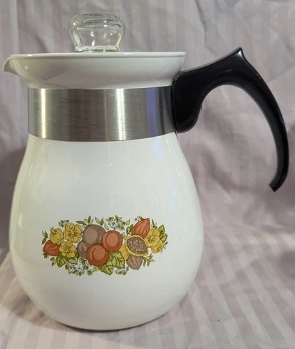 Vintage Corning Ware P-166 Spice Of Life 6 Cup Coffee Tea Pot Kettle w/ LID EUC