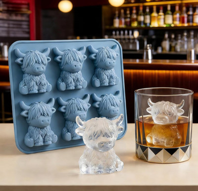 Mini Highland Cow Ice Cube Mold,Cute 3D Highland Cow Silicone Ice Cube Tray