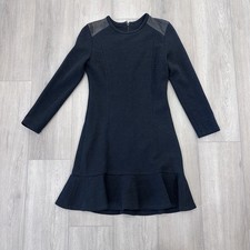 Sandro long sleeve metallic ruffle dress blue black size 1 US Small