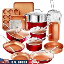 20 Piece Nonstick Cookware Bakeware Set W/ Pots Pans Skillets Utensils New