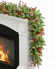 9FT Pre-Lit Christmas Garland with 100 Lights, 8 Lighting Modes Timer Battery...