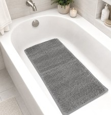 35"x16" - Grey PVC Non-Slip Shower Tub Mat w/ Suction Cups Loofah Surface