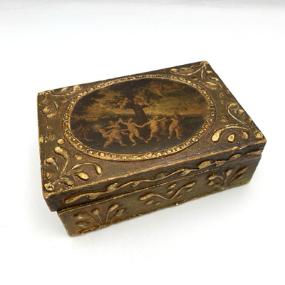 Vintage Wood Trinket Box Dance of the Cupids Hand-Crafted 4.75'' Made In Italy