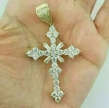 2Ct Round Cut White Moissanite Women's Cross Pendant 14k White Gold Plated