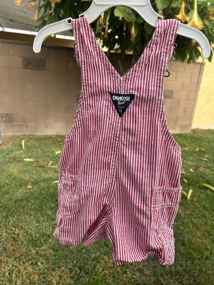 Oshkosh Bgosh Red And White Overalls Shorts - Image 4 of 4